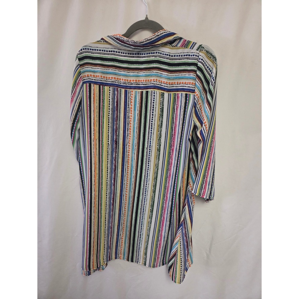 Melissa Paige Women Multi Color Striped Button Down Tunic 3/4 Roll Tab Sleeve S - Picture 2 of 5